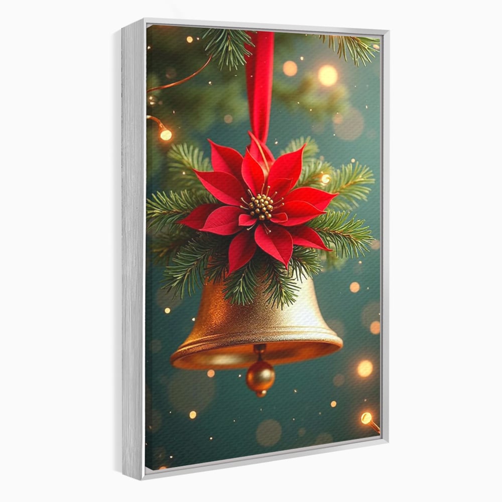Leinwand Wandkunst Leinwand Wandkunst Premium, LuxCanva® D1126, The Sound of the Holidays, Glocken, Gold, Symphonie, Urlaub, Dekoration, Weihnachtsstern, Rot, Zweige, Tanne, Symbol, Harmonie, Wohnen, Schlafzimmer