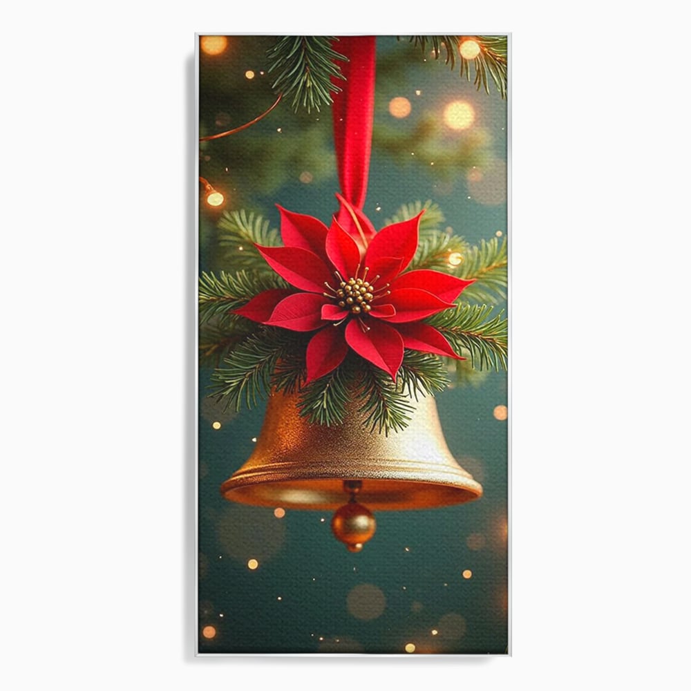 Leinwand Wandkunst Leinwand Wandkunst Premium, LuxCanva® D1126, The Sound of the Holidays, Glocken, Gold, Symphonie, Urlaub, Dekoration, Weihnachtsstern, Rot, Zweige, Tanne, Symbol, Harmonie, Wohnen, Schlafzimmer