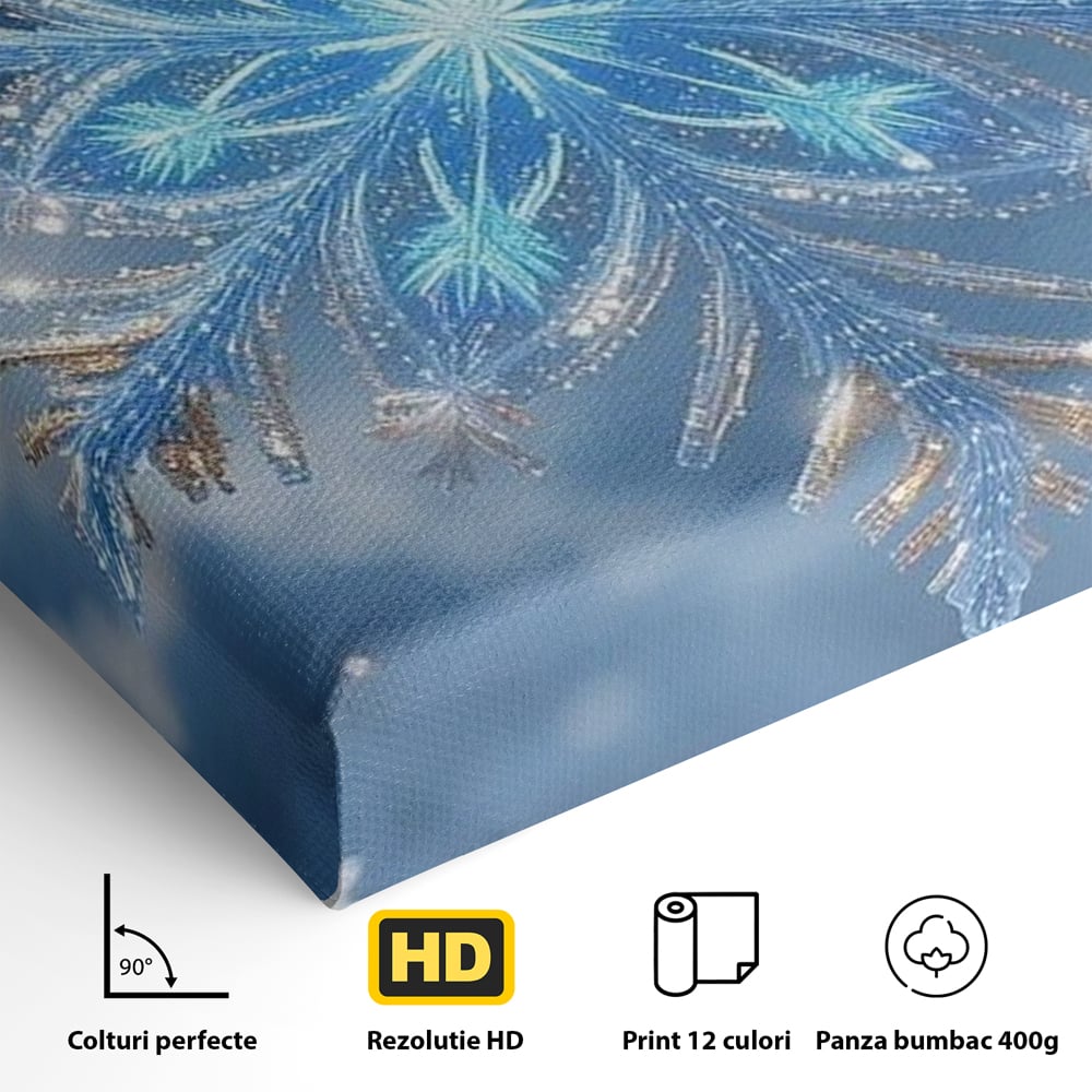 Tablou Canvas Premium, LuxCanva® D1127, Magia Unui Fulg, Fulg, Nea, Gheata, Ger, Sclipire, Cristal, Alb, Albastru, Iarna, Delicatete, Zapada, Fragilitate, Polar, Living, Dormitor