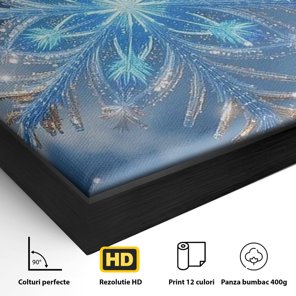 Tablou Canvas Premium, LuxCanva® D1127, Magia Unui Fulg, Fulg, Nea, Gheata, Ger, Sclipire, Cristal, Alb, Albastru, Iarna, Delicatete, Zapada, Fragilitate, Polar, Living, Dormitor
