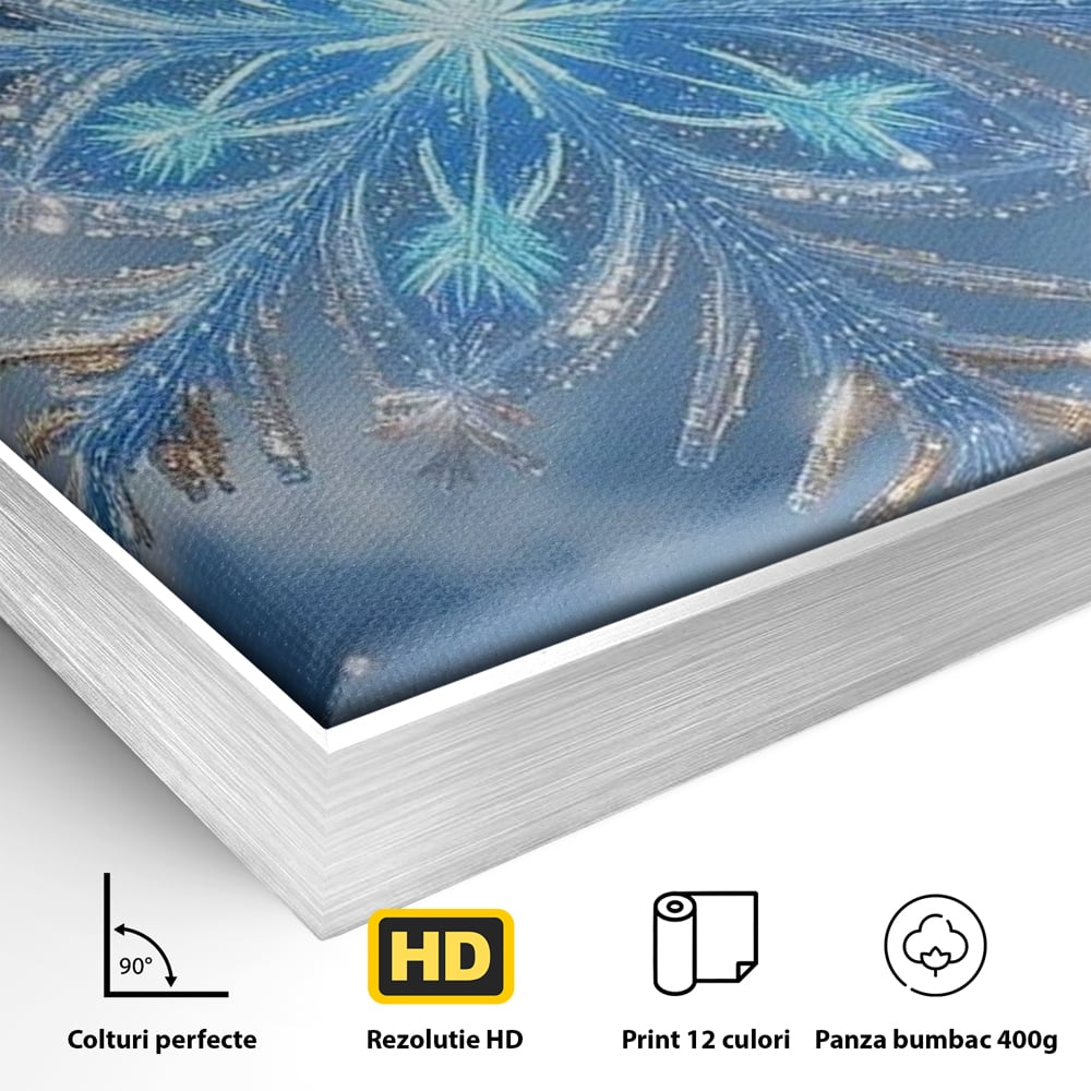 Tablou Canvas Premium, LuxCanva® D1127, Magia Unui Fulg, Fulg, Nea, Gheata, Ger, Sclipire, Cristal, Alb, Albastru, Iarna, Delicatete, Zapada, Fragilitate, Polar, Living, Dormitor