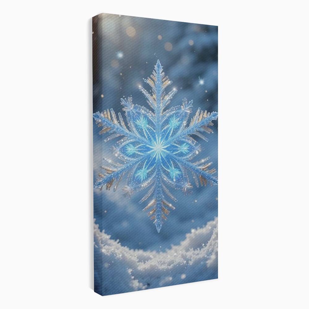 Tablou Canvas Premium, LuxCanva® D1127, Magia Unui Fulg, Fulg, Nea, Gheata, Ger, Sclipire, Cristal, Alb, Albastru, Iarna, Delicatete, Zapada, Fragilitate, Polar, Living, Dormitor