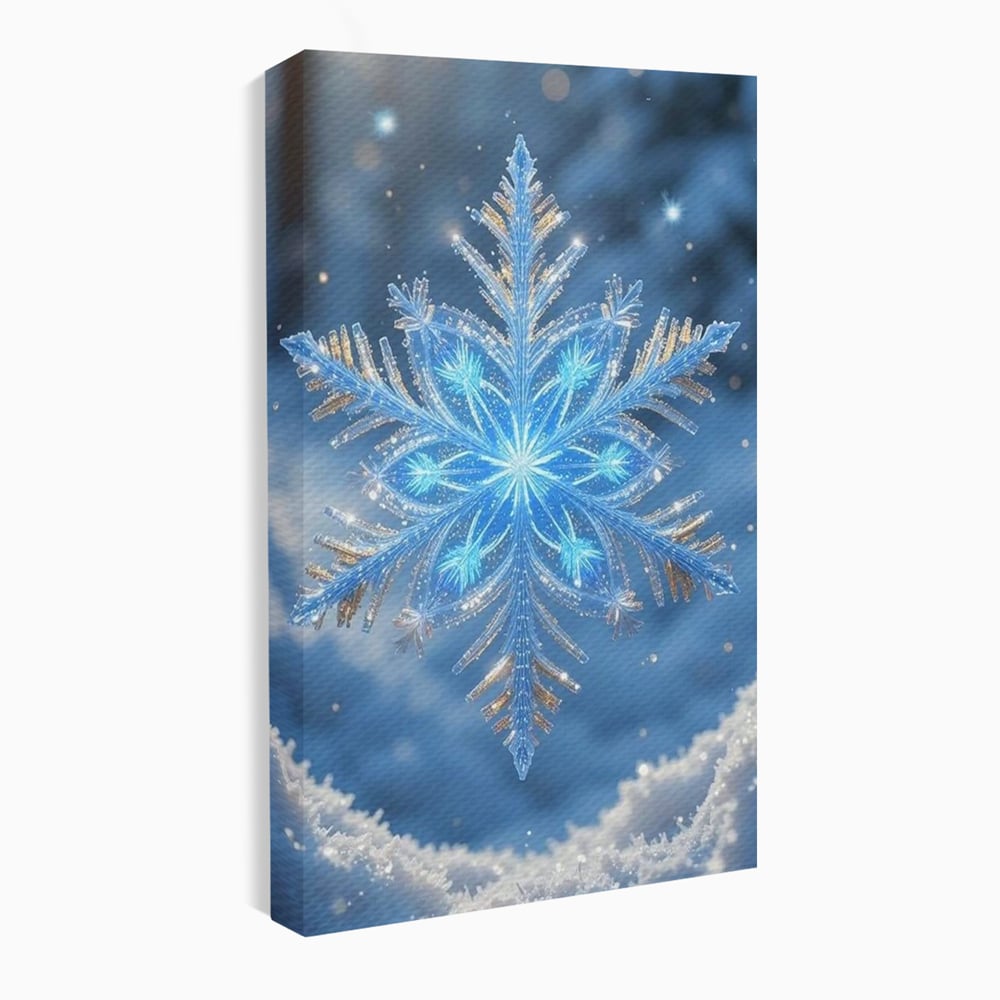 Tablou Canvas Premium, LuxCanva® D1127, Magia Unui Fulg, Fulg, Nea, Gheata, Ger, Sclipire, Cristal, Alb, Albastru, Iarna, Delicatete, Zapada, Fragilitate, Polar, Living, Dormitor