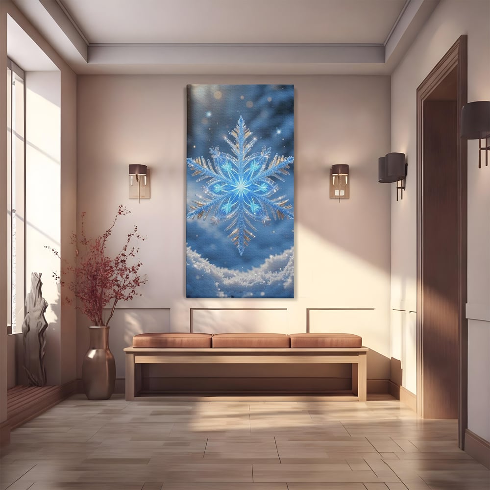Tablou Canvas Premium, LuxCanva® D1127, Magia Unui Fulg, Fulg, Nea, Gheata, Ger, Sclipire, Cristal, Alb, Albastru, Iarna, Delicatete, Zapada, Fragilitate, Polar, Living, Dormitor