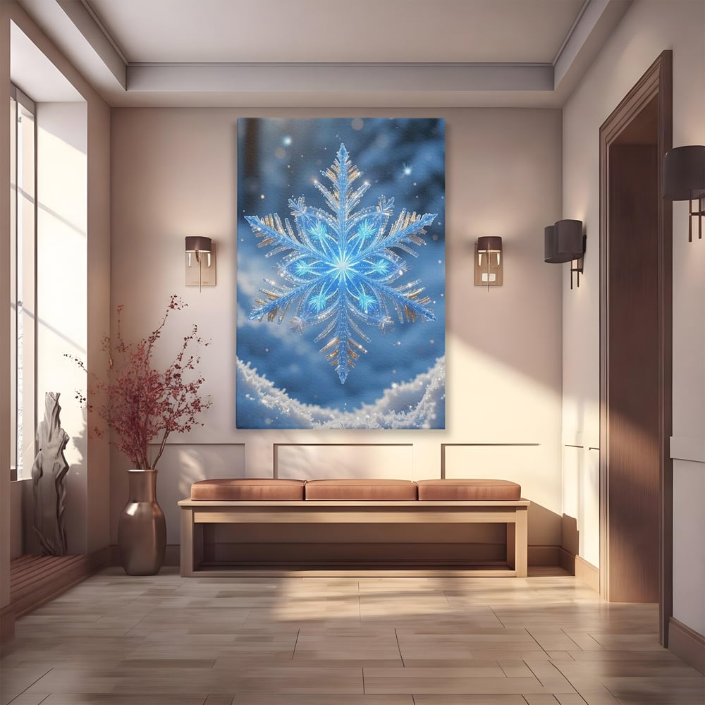 Tablou Canvas Premium, LuxCanva® D1127, Magia Unui Fulg, Fulg, Nea, Gheata, Ger, Sclipire, Cristal, Alb, Albastru, Iarna, Delicatete, Zapada, Fragilitate, Polar, Living, Dormitor
