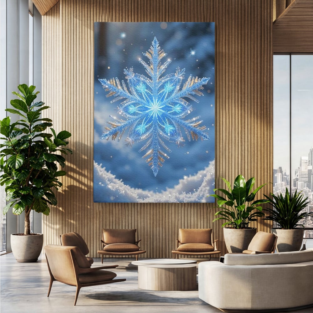 Tablou Canvas Premium, LuxCanva® D1127, Magia Unui Fulg, Fulg, Nea, Gheata, Ger, Sclipire, Cristal, Alb, Albastru, Iarna, Delicatete, Zapada, Fragilitate, Polar, Living, Dormitor