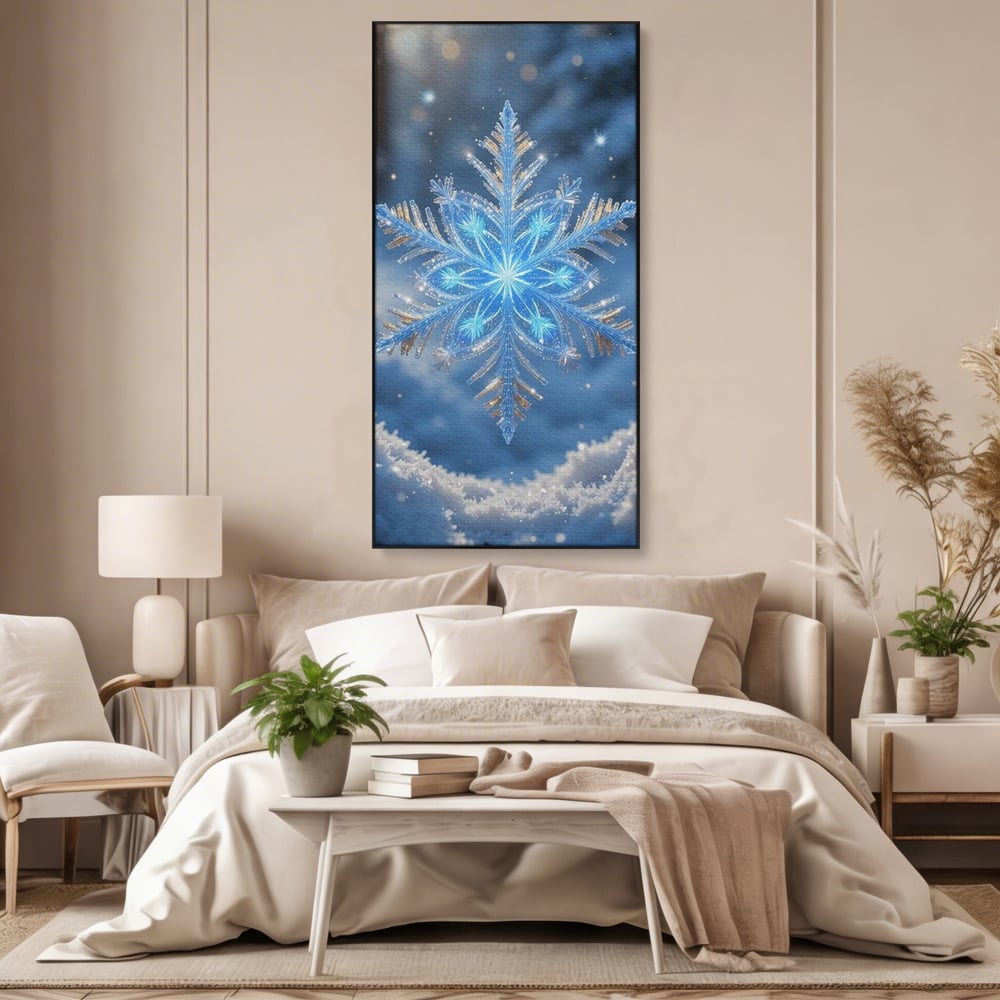 Tablou Canvas Premium, LuxCanva® D1127, Magia Unui Fulg, Fulg, Nea, Gheata, Ger, Sclipire, Cristal, Alb, Albastru, Iarna, Delicatete, Zapada, Fragilitate, Polar, Living, Dormitor