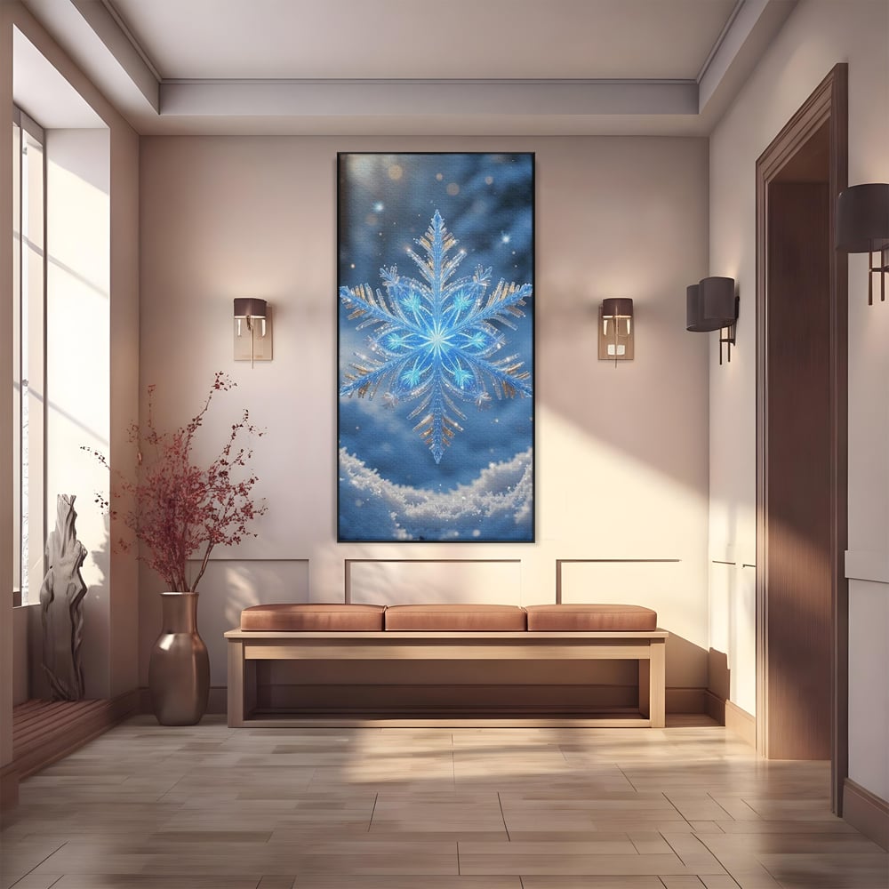 Tablou Canvas Premium, LuxCanva® D1127, Magia Unui Fulg, Fulg, Nea, Gheata, Ger, Sclipire, Cristal, Alb, Albastru, Iarna, Delicatete, Zapada, Fragilitate, Polar, Living, Dormitor