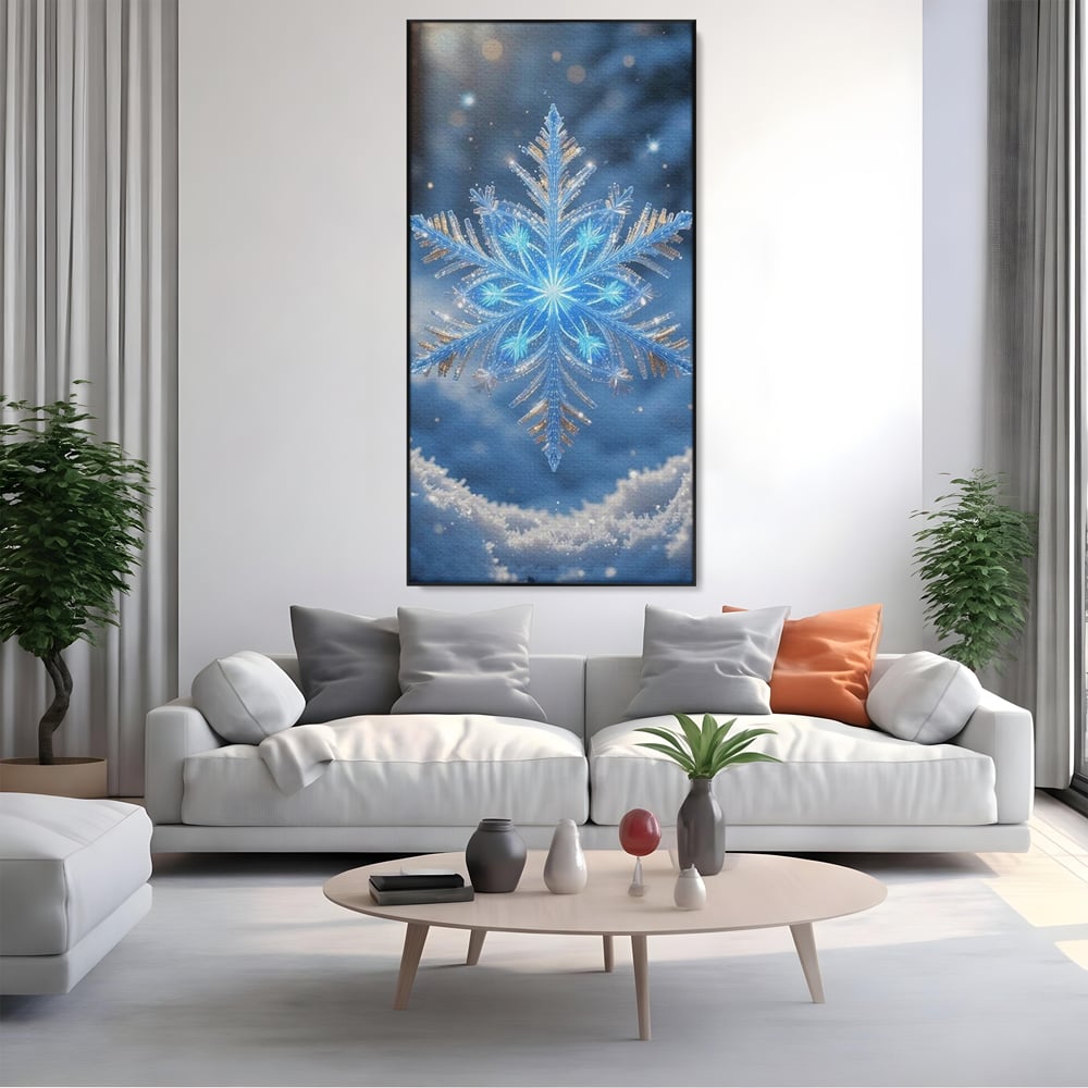 Tablou Canvas Premium, LuxCanva® D1127, Magia Unui Fulg, Fulg, Nea, Gheata, Ger, Sclipire, Cristal, Alb, Albastru, Iarna, Delicatete, Zapada, Fragilitate, Polar, Living, Dormitor