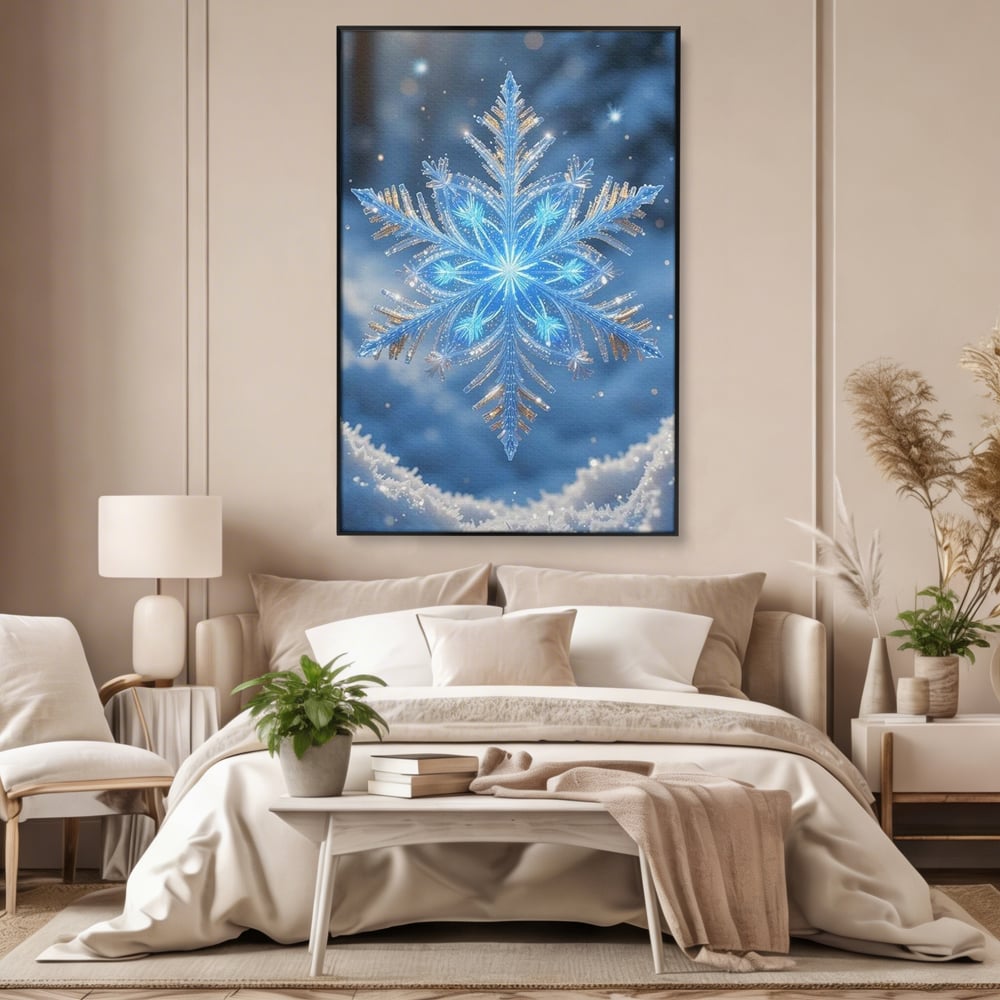 Tablou Canvas Premium, LuxCanva® D1127, Magia Unui Fulg, Fulg, Nea, Gheata, Ger, Sclipire, Cristal, Alb, Albastru, Iarna, Delicatete, Zapada, Fragilitate, Polar, Living, Dormitor