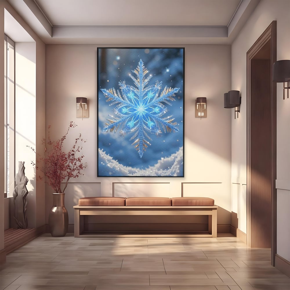 Tablou Canvas Premium, LuxCanva® D1127, Magia Unui Fulg, Fulg, Nea, Gheata, Ger, Sclipire, Cristal, Alb, Albastru, Iarna, Delicatete, Zapada, Fragilitate, Polar, Living, Dormitor