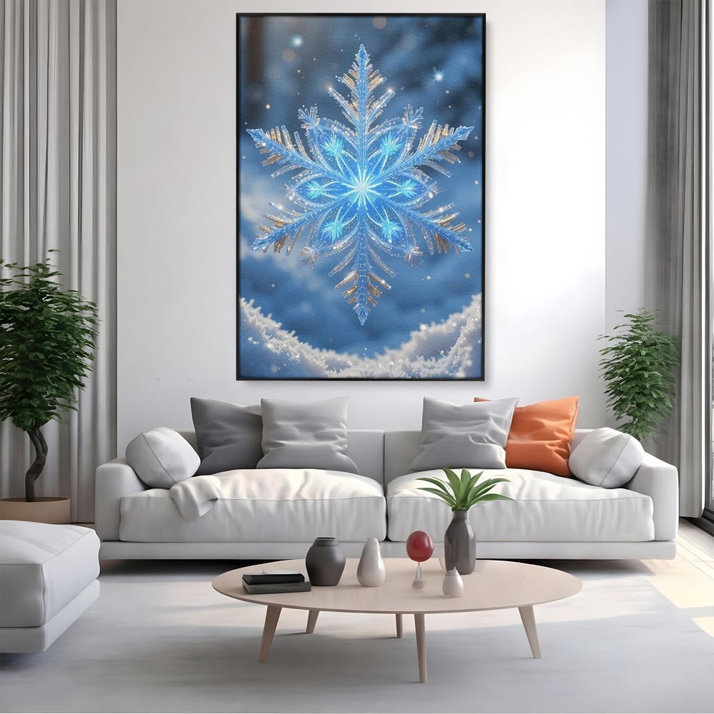 Tablou Canvas Premium, LuxCanva® D1127, Magia Unui Fulg, Fulg, Nea, Gheata, Ger, Sclipire, Cristal, Alb, Albastru, Iarna, Delicatete, Zapada, Fragilitate, Polar, Living, Dormitor