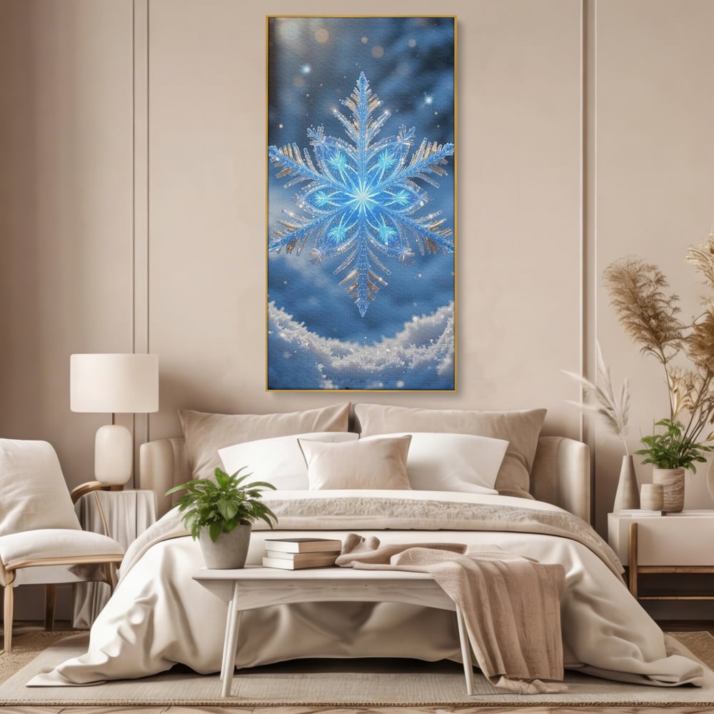 Tablou Canvas Premium, LuxCanva® D1127, Magia Unui Fulg, Fulg, Nea, Gheata, Ger, Sclipire, Cristal, Alb, Albastru, Iarna, Delicatete, Zapada, Fragilitate, Polar, Living, Dormitor