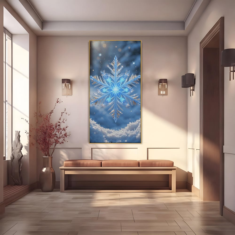 Tablou Canvas Premium, LuxCanva® D1127, Magia Unui Fulg, Fulg, Nea, Gheata, Ger, Sclipire, Cristal, Alb, Albastru, Iarna, Delicatete, Zapada, Fragilitate, Polar, Living, Dormitor