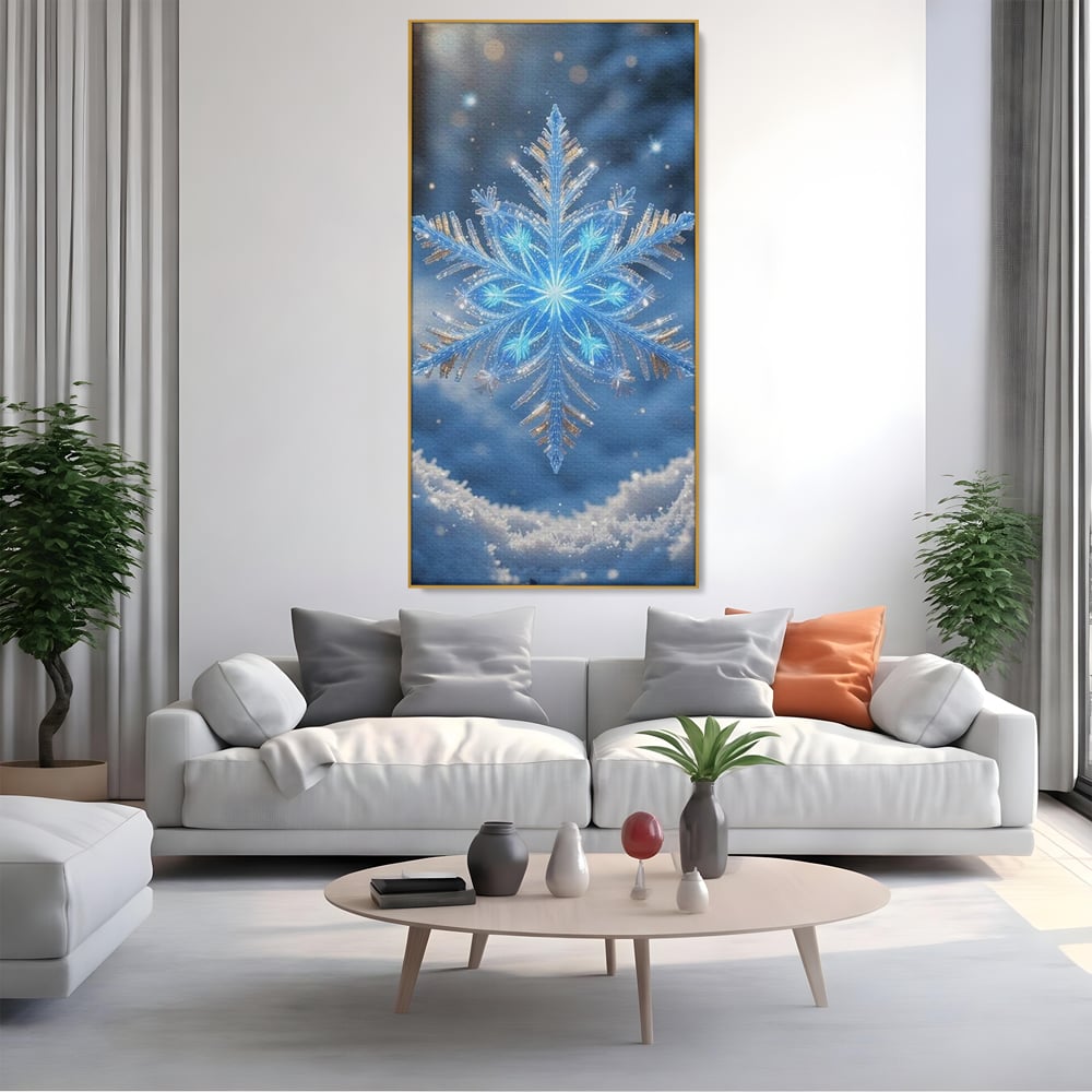 Tablou Canvas Premium, LuxCanva® D1127, Magia Unui Fulg, Fulg, Nea, Gheata, Ger, Sclipire, Cristal, Alb, Albastru, Iarna, Delicatete, Zapada, Fragilitate, Polar, Living, Dormitor