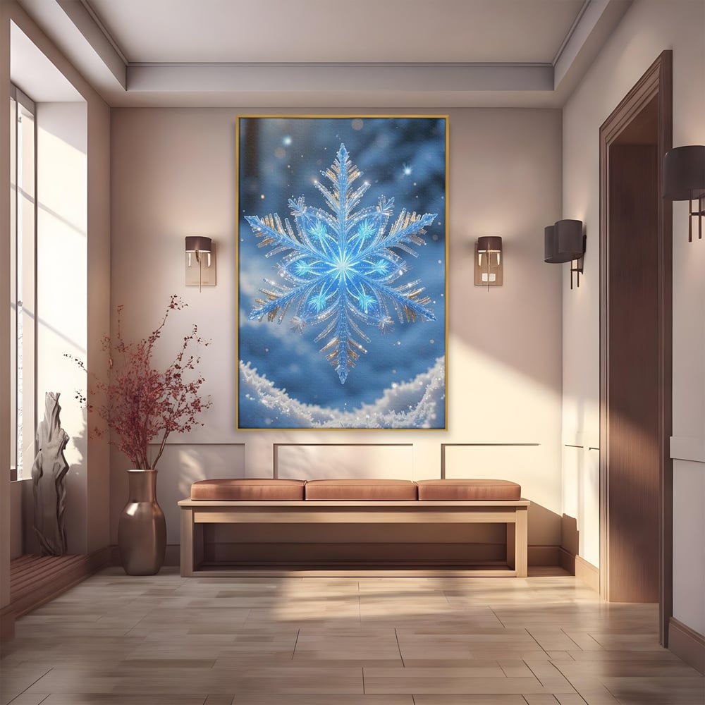Tablou Canvas Premium, LuxCanva® D1127, Magia Unui Fulg, Fulg, Nea, Gheata, Ger, Sclipire, Cristal, Alb, Albastru, Iarna, Delicatete, Zapada, Fragilitate, Polar, Living, Dormitor