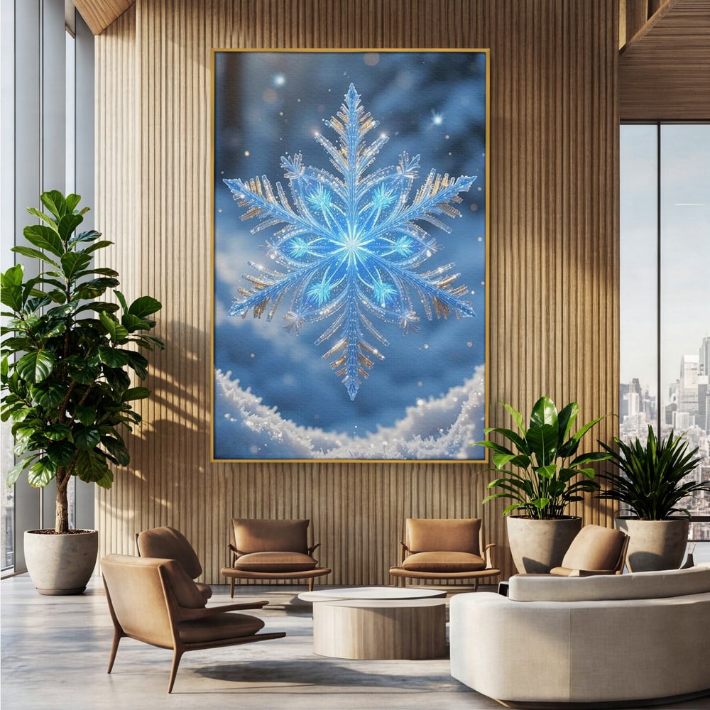 Tablou Canvas Premium, LuxCanva® D1127, Magia Unui Fulg, Fulg, Nea, Gheata, Ger, Sclipire, Cristal, Alb, Albastru, Iarna, Delicatete, Zapada, Fragilitate, Polar, Living, Dormitor
