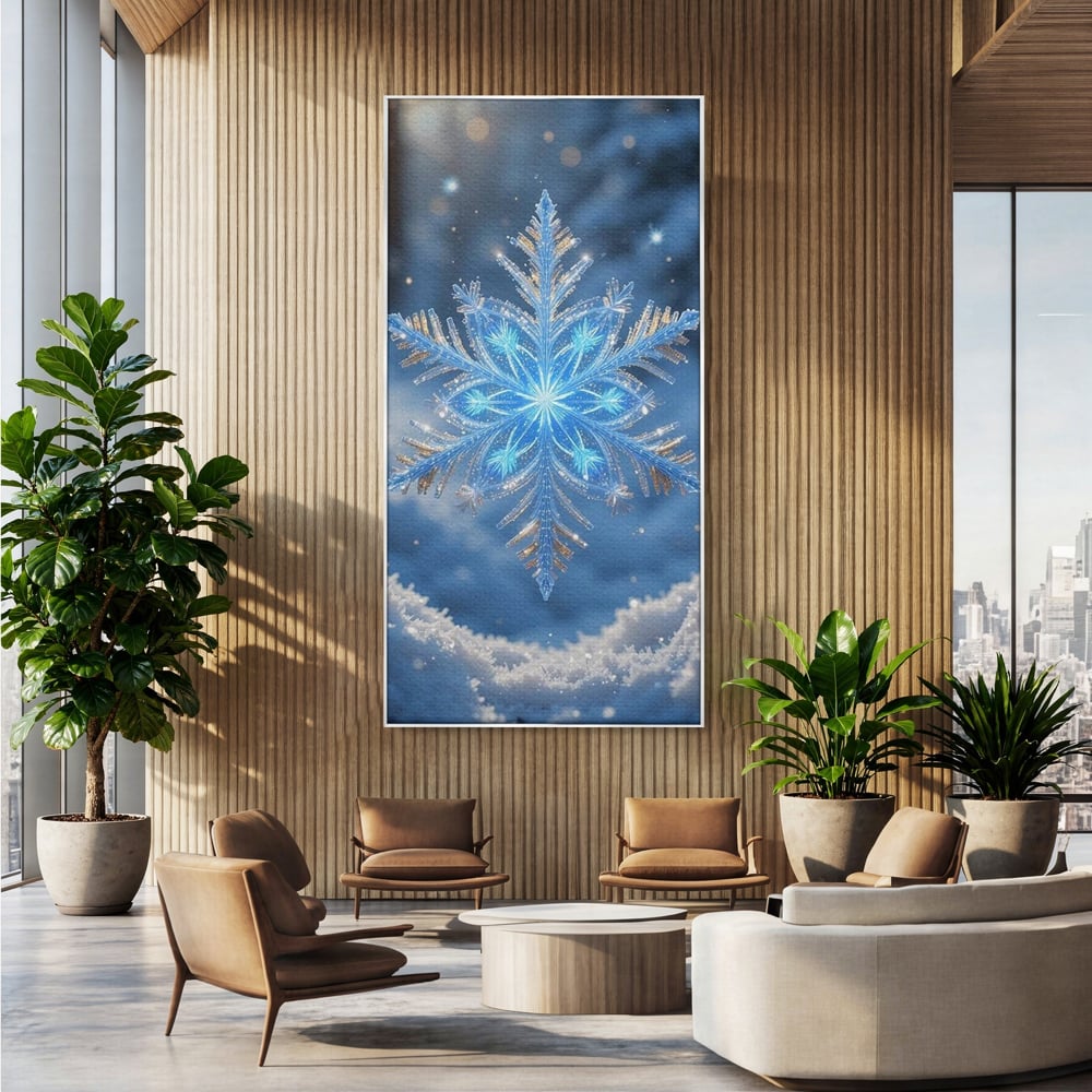 Tablou Canvas Premium, LuxCanva® D1127, Magia Unui Fulg, Fulg, Nea, Gheata, Ger, Sclipire, Cristal, Alb, Albastru, Iarna, Delicatete, Zapada, Fragilitate, Polar, Living, Dormitor