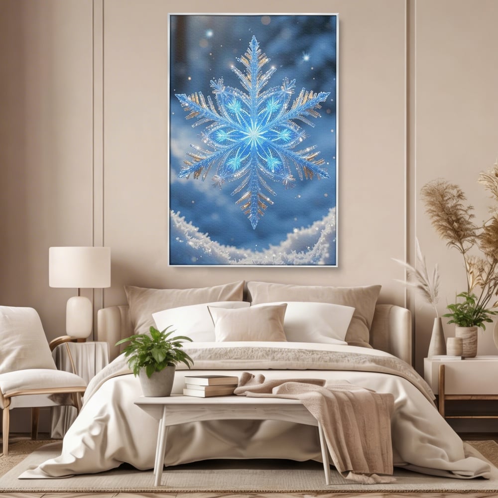 Tablou Canvas Premium, LuxCanva® D1127, Magia Unui Fulg, Fulg, Nea, Gheata, Ger, Sclipire, Cristal, Alb, Albastru, Iarna, Delicatete, Zapada, Fragilitate, Polar, Living, Dormitor
