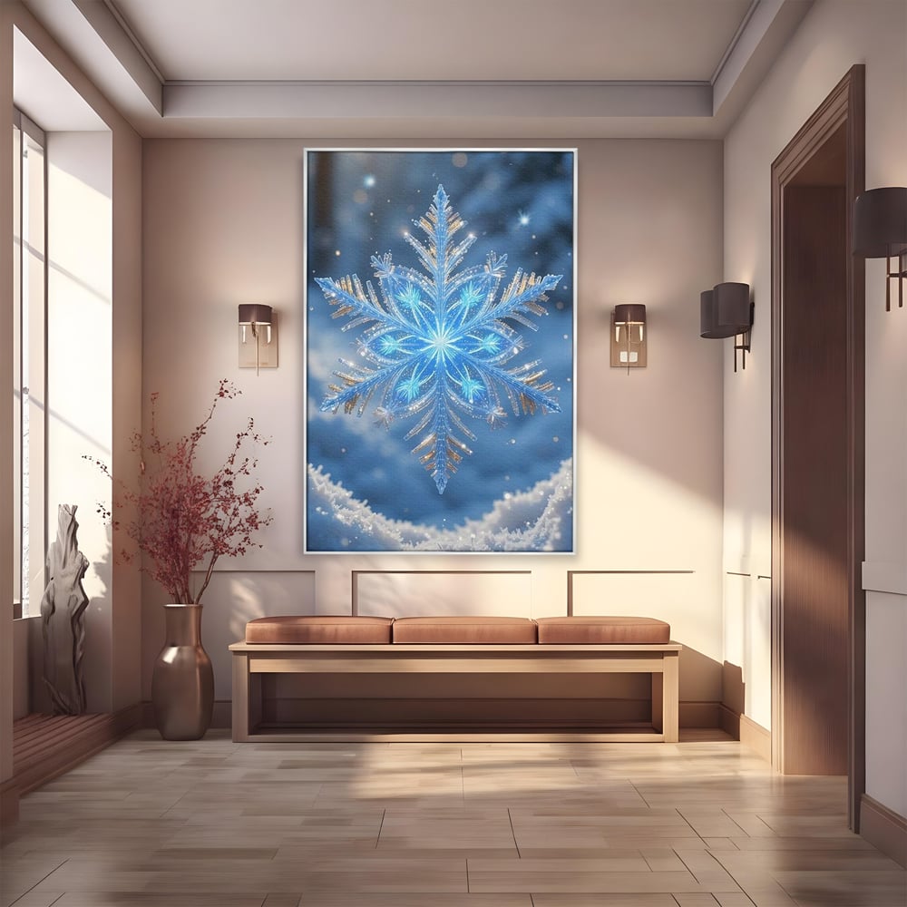 Tablou Canvas Premium, LuxCanva® D1127, Magia Unui Fulg, Fulg, Nea, Gheata, Ger, Sclipire, Cristal, Alb, Albastru, Iarna, Delicatete, Zapada, Fragilitate, Polar, Living, Dormitor