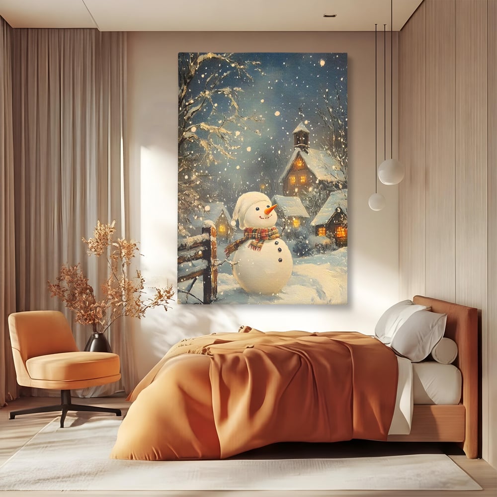 Leinwandbilder Premium, LuxCanva® D1128, Weißer Gast des Abends, Mann, Schnee, Fröhlich, Magisch, Dorf, Verschneit, Haus, Hell, Kalt, Winter, Kindheit, Schnee, Schnee, Schnee, Schnee, Schnee, Schnee, Wohnen, Schlafzimmer