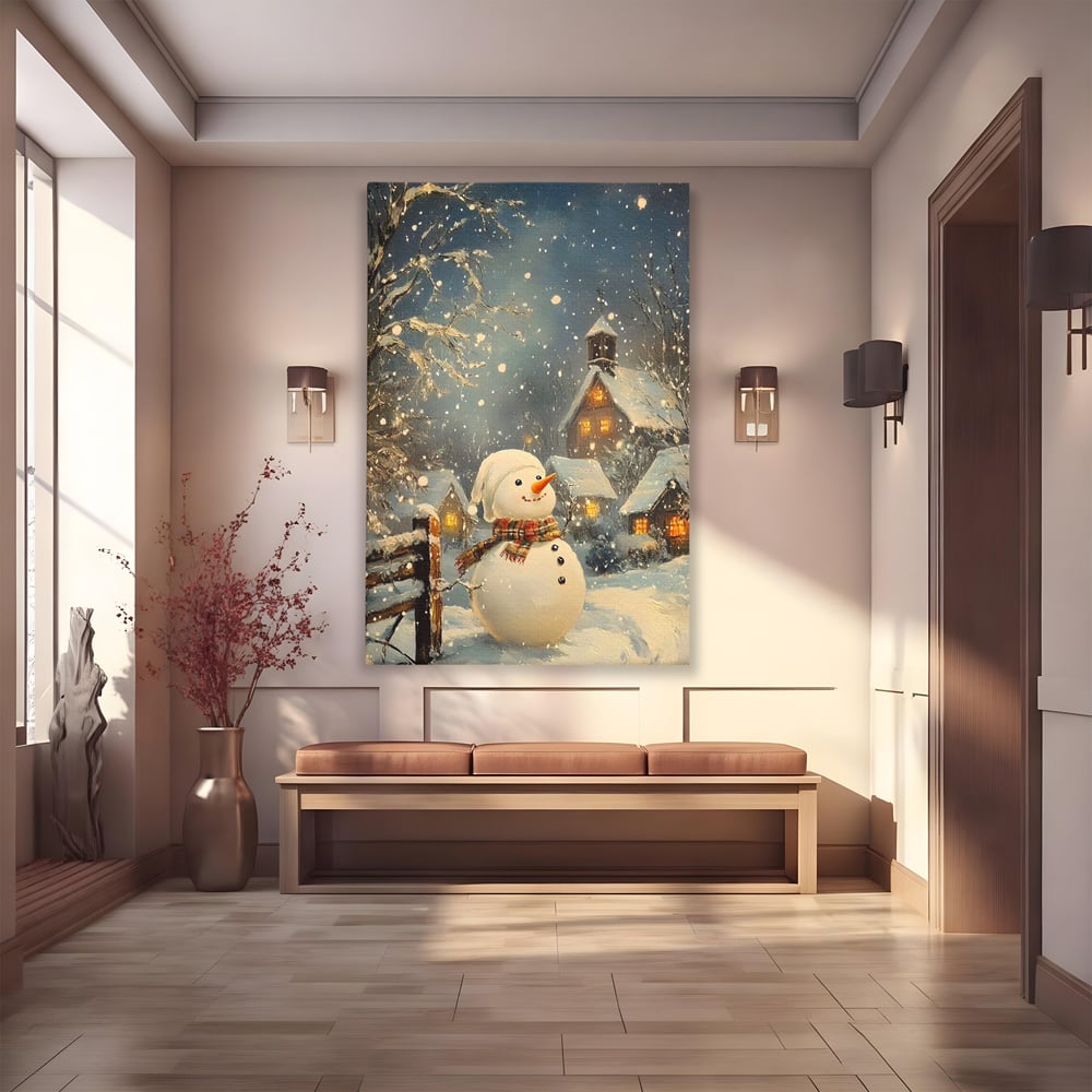 Leinwandbilder Premium, LuxCanva® D1128, Weißer Gast des Abends, Mann, Schnee, Fröhlich, Magisch, Dorf, Verschneit, Haus, Hell, Kalt, Winter, Kindheit, Schnee, Schnee, Schnee, Schnee, Schnee, Schnee, Wohnen, Schlafzimmer