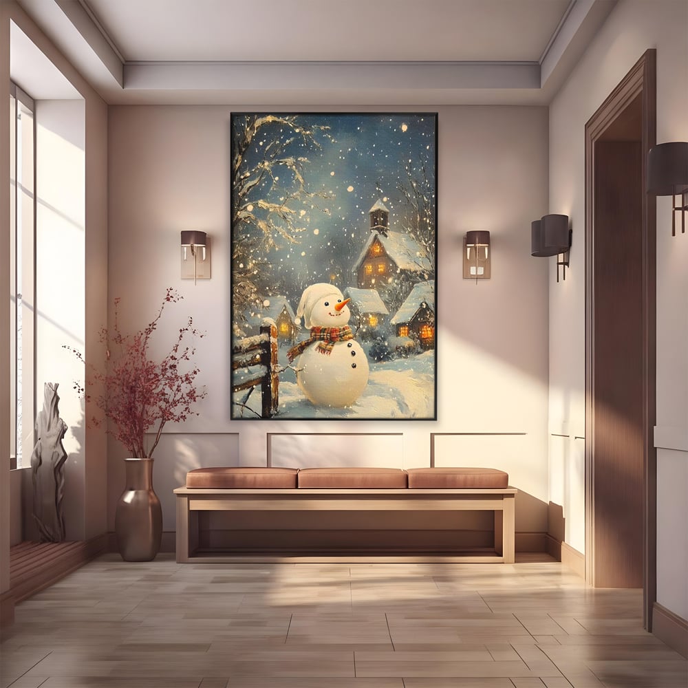 Leinwandbilder Premium, LuxCanva® D1128, Weißer Gast des Abends, Mann, Schnee, Fröhlich, Magisch, Dorf, Verschneit, Haus, Hell, Kalt, Winter, Kindheit, Schnee, Schnee, Schnee, Schnee, Schnee, Schnee, Wohnen, Schlafzimmer