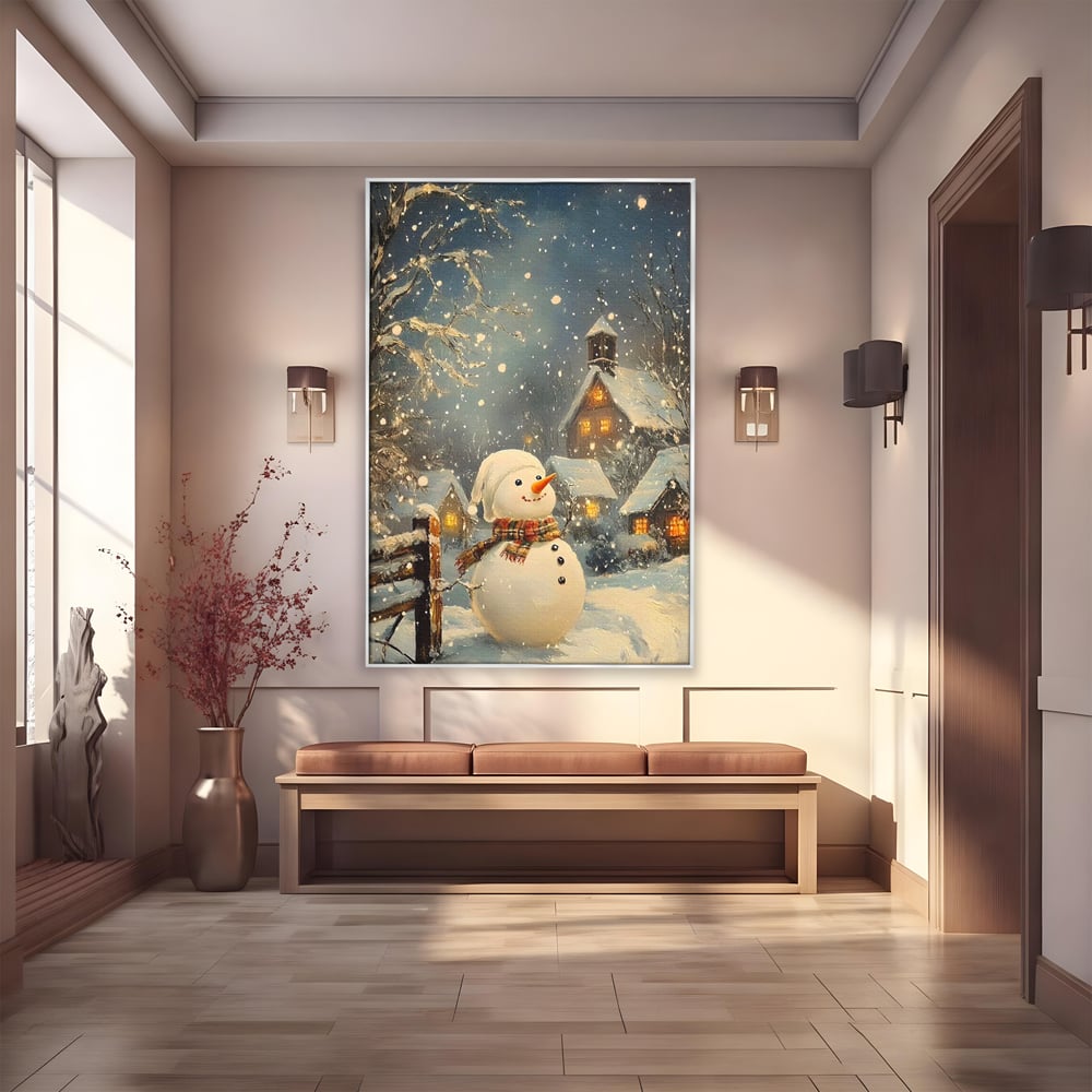 Leinwandbilder Premium, LuxCanva® D1128, Weißer Gast des Abends, Mann, Schnee, Fröhlich, Magisch, Dorf, Verschneit, Haus, Hell, Kalt, Winter, Kindheit, Schnee, Schnee, Schnee, Schnee, Schnee, Schnee, Wohnen, Schlafzimmer