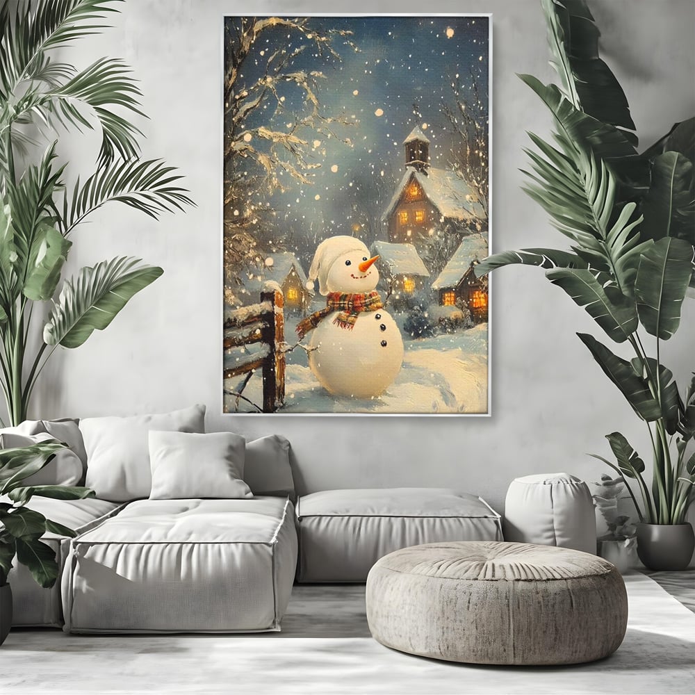 Leinwandbilder Premium, LuxCanva® D1128, Weißer Gast des Abends, Mann, Schnee, Fröhlich, Magisch, Dorf, Verschneit, Haus, Hell, Kalt, Winter, Kindheit, Schnee, Schnee, Schnee, Schnee, Schnee, Schnee, Wohnen, Schlafzimmer