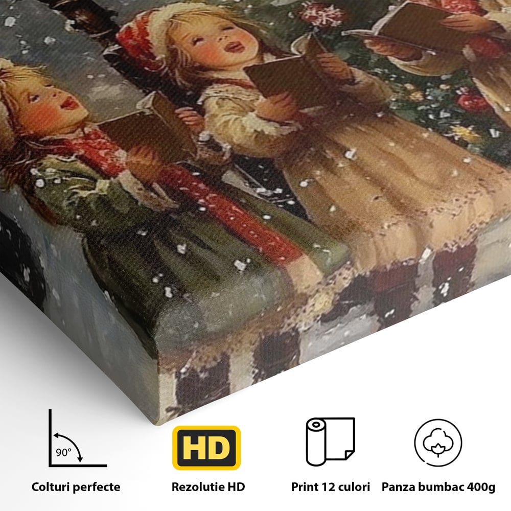Fotoleinwand Leinwand Premium, LuxCanva® D1129, Sternsinger in der Heiligen Nacht, Weihnachtslieder, Winter, Magie, Singen, Mädchen, Kindheit, Kindheit, Felinar, Tanne, Lächeln, Tradition, Emotion, Wohnen, Schlafzimmer