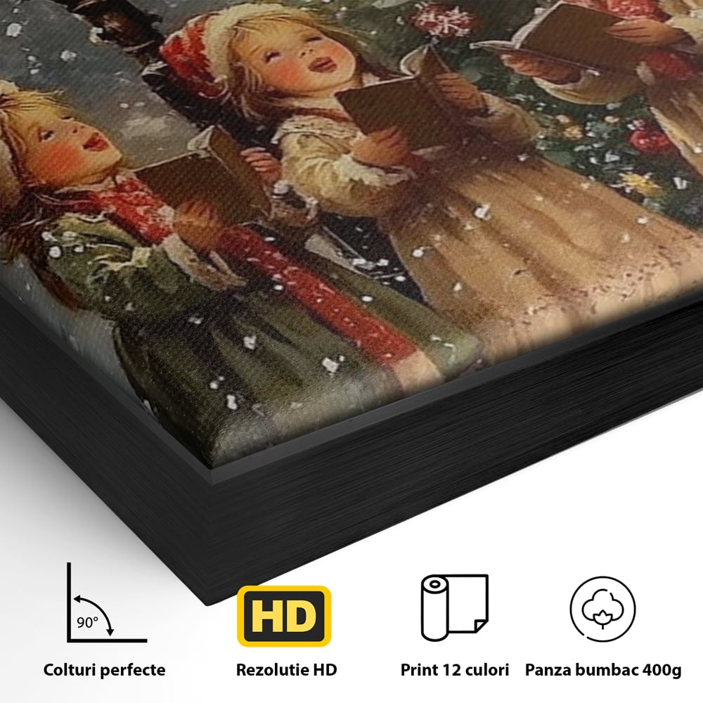 Fotoleinwand Leinwand Premium, LuxCanva® D1129, Sternsinger in der Heiligen Nacht, Weihnachtslieder, Winter, Magie, Singen, Mädchen, Kindheit, Kindheit, Felinar, Tanne, Lächeln, Tradition, Emotion, Wohnen, Schlafzimmer