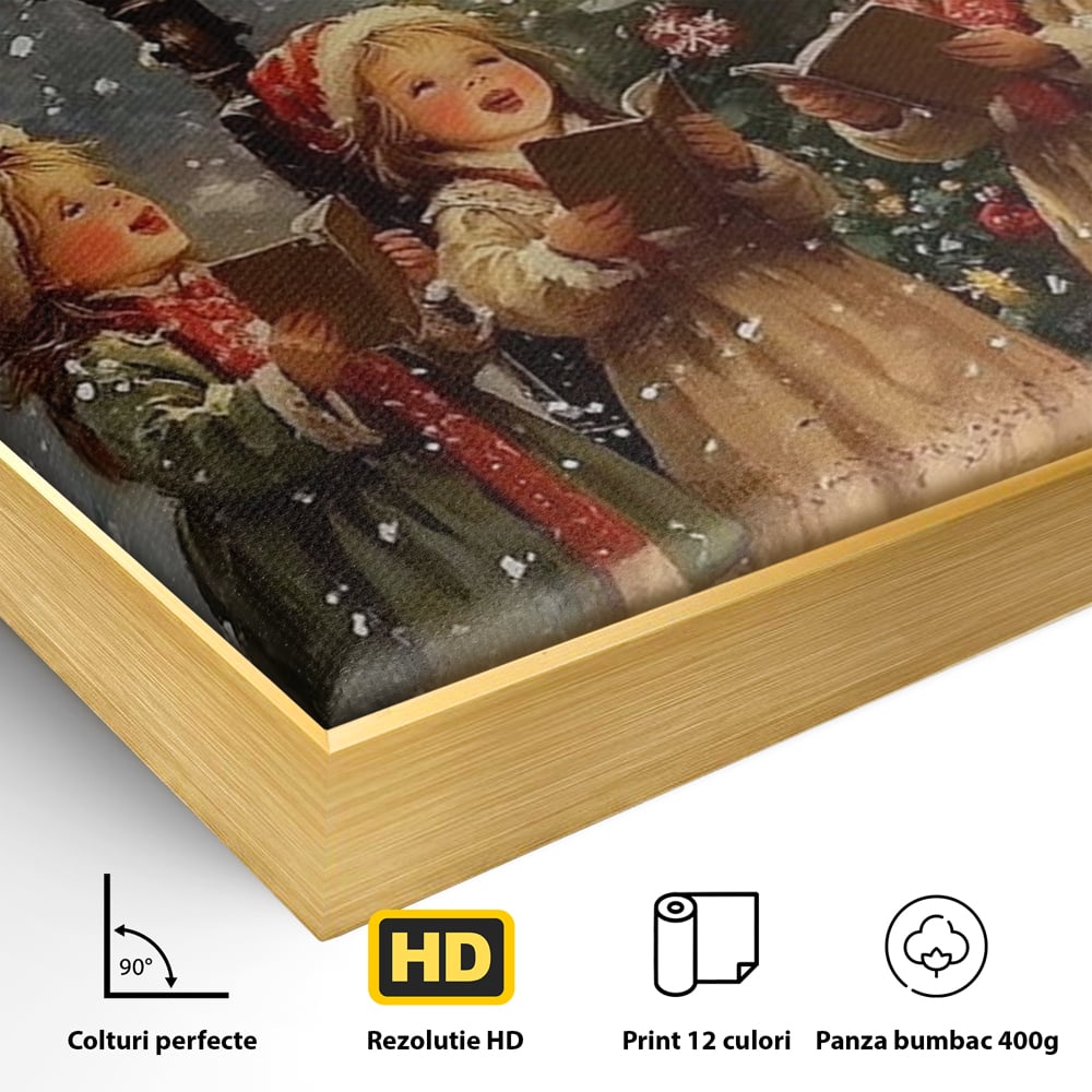 Fotoleinwand Leinwand Premium, LuxCanva® D1129, Sternsinger in der Heiligen Nacht, Weihnachtslieder, Winter, Magie, Singen, Mädchen, Kindheit, Kindheit, Felinar, Tanne, Lächeln, Tradition, Emotion, Wohnen, Schlafzimmer