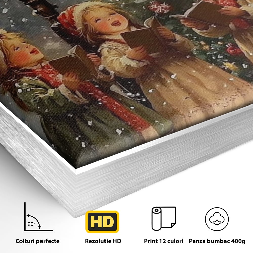 Fotoleinwand Leinwand Premium, LuxCanva® D1129, Sternsinger in der Heiligen Nacht, Weihnachtslieder, Winter, Magie, Singen, Mädchen, Kindheit, Kindheit, Felinar, Tanne, Lächeln, Tradition, Emotion, Wohnen, Schlafzimmer