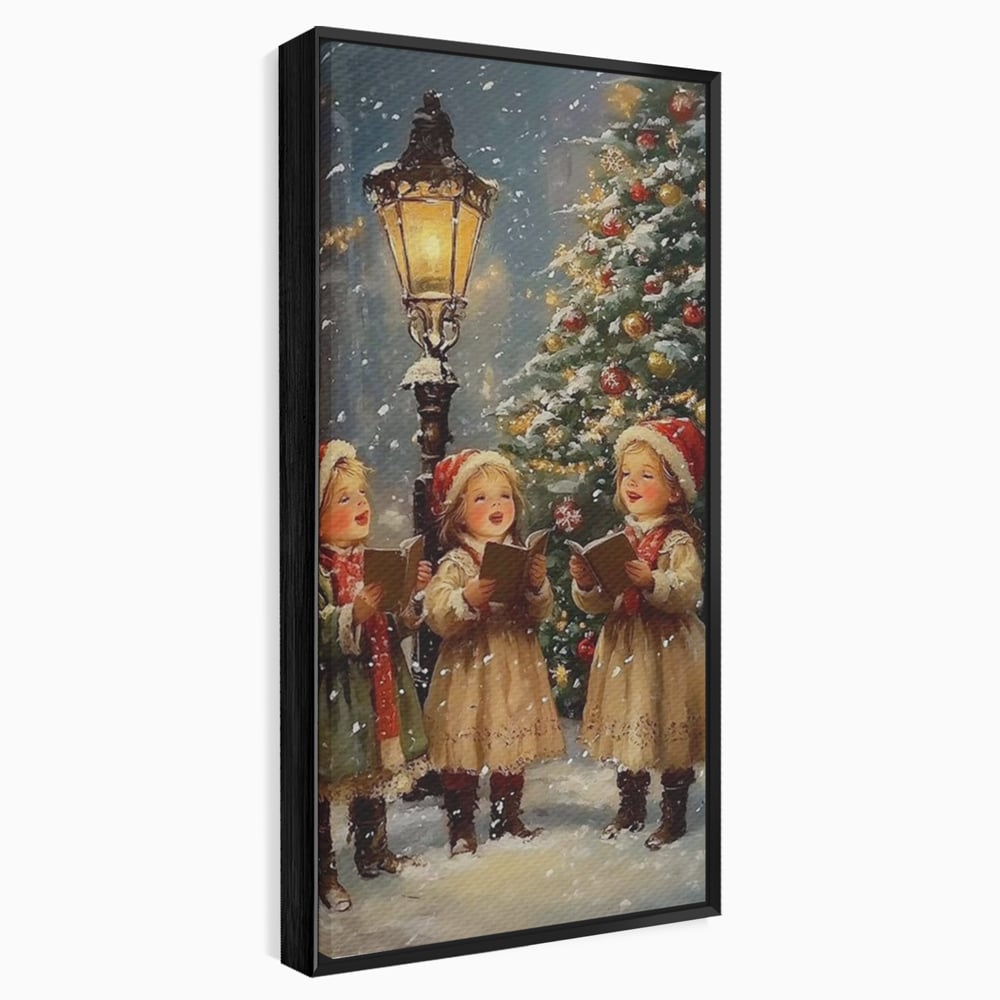Fotoleinwand Leinwand Premium, LuxCanva® D1129, Sternsinger in der Heiligen Nacht, Weihnachtslieder, Winter, Magie, Singen, Mädchen, Kindheit, Kindheit, Felinar, Tanne, Lächeln, Tradition, Emotion, Wohnen, Schlafzimmer