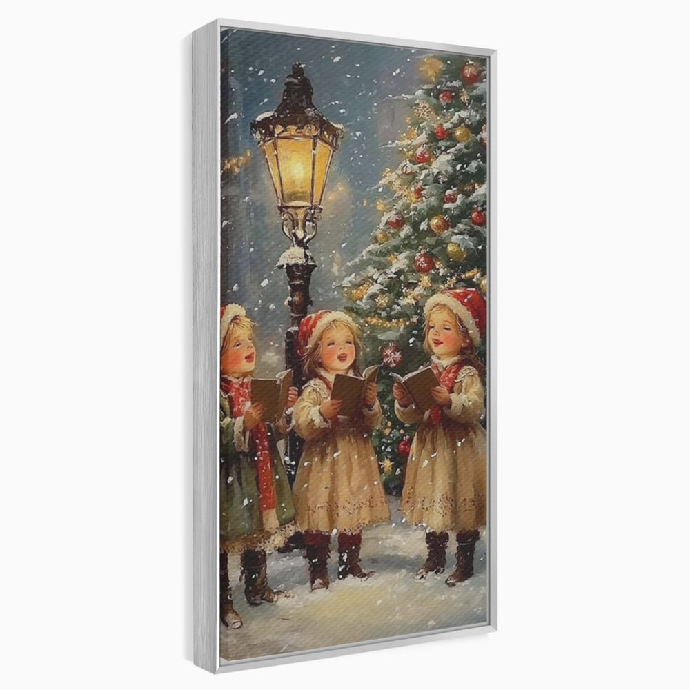 Fotoleinwand Leinwand Premium, LuxCanva® D1129, Sternsinger in der Heiligen Nacht, Weihnachtslieder, Winter, Magie, Singen, Mädchen, Kindheit, Kindheit, Felinar, Tanne, Lächeln, Tradition, Emotion, Wohnen, Schlafzimmer
