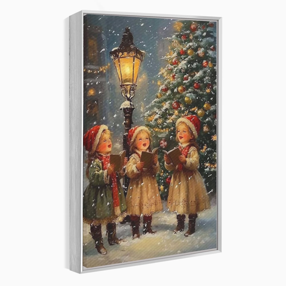 Fotoleinwand Leinwand Premium, LuxCanva® D1129, Sternsinger in der Heiligen Nacht, Weihnachtslieder, Winter, Magie, Singen, Mädchen, Kindheit, Kindheit, Felinar, Tanne, Lächeln, Tradition, Emotion, Wohnen, Schlafzimmer