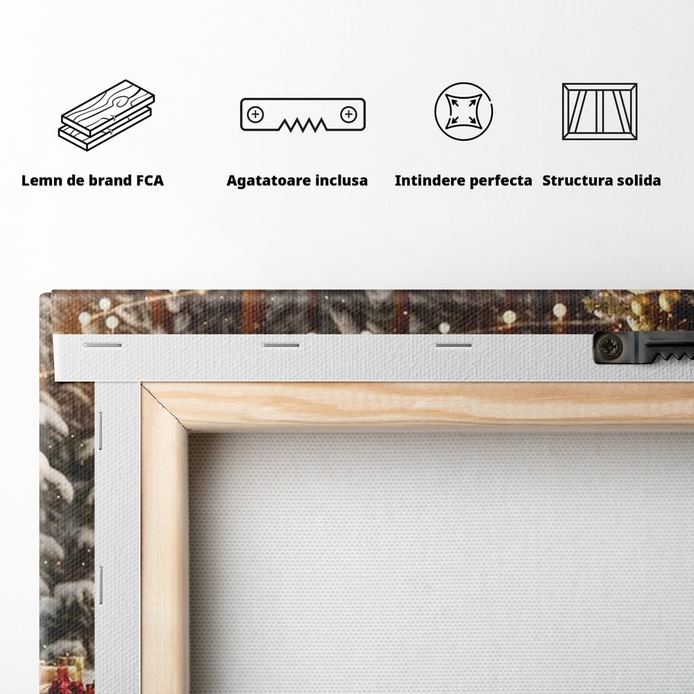 Tablou Canvas Premium, LuxCanva® D1130, Sania Fermecata a Craciunului, Sanie, Desaga, Cadouri, Noapte, Ajun, Reni, Zbor, Casuta, Padure, Poveste, Iarna, Living, Dormitor