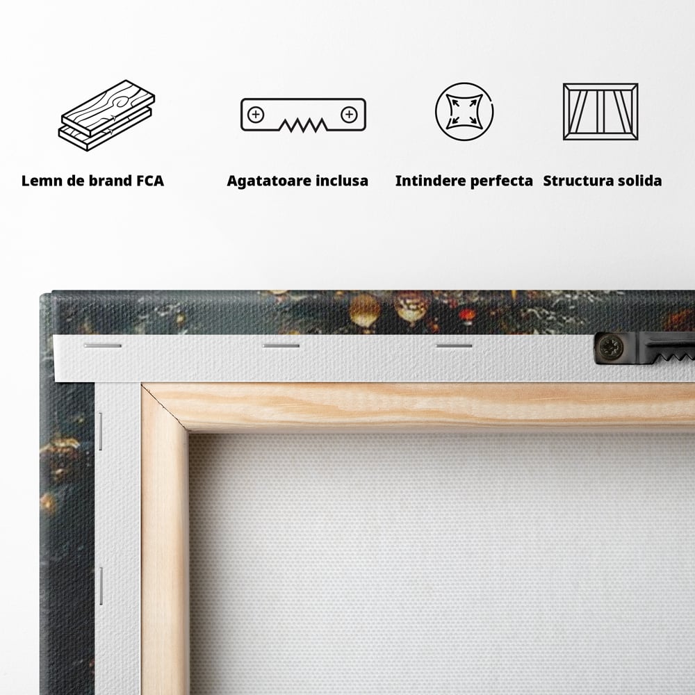 Tablou Canvas Premium, LuxCanva® D1132, Bradul Fermecat, Brad, Craciun, Luminite, Auriu, Decorat, Impodobit, Padure, Seara, Iarna, Festiv, Ninsoare, Living, Dormitor