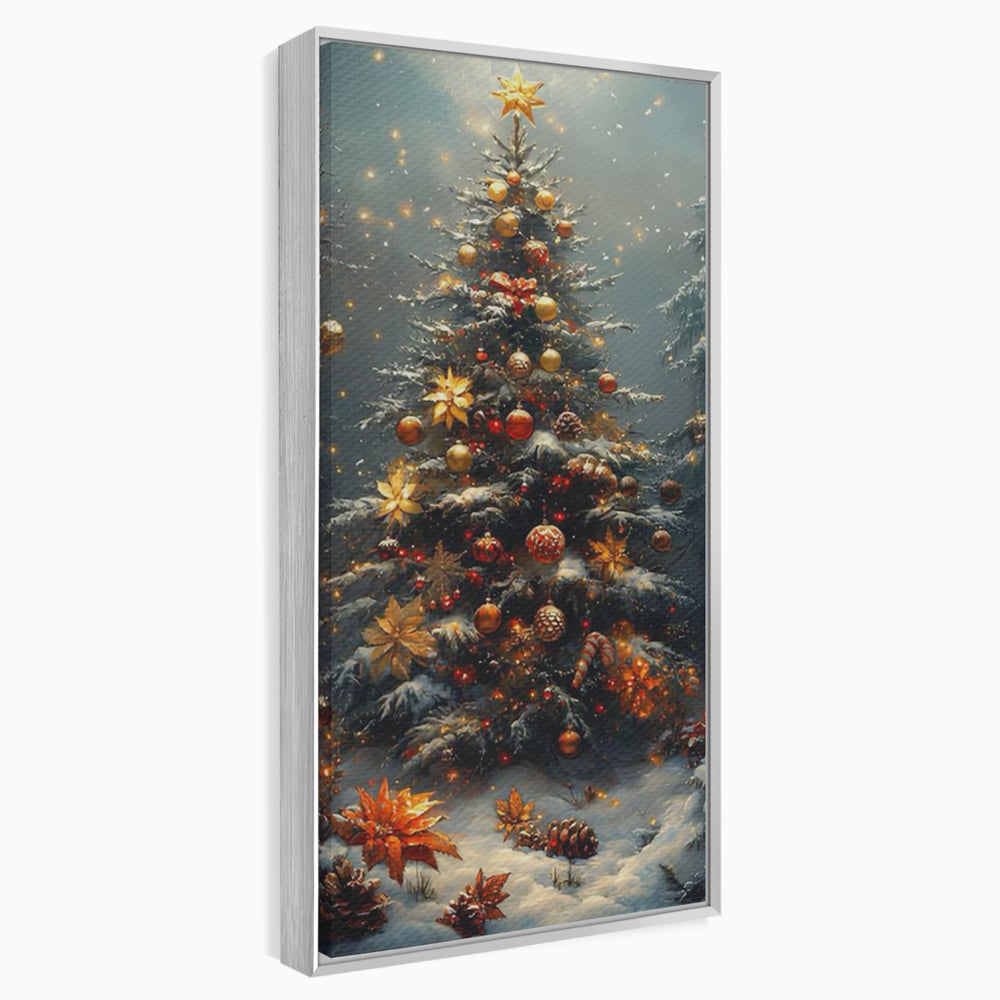 Tablou Canvas Premium, LuxCanva® D1132, Bradul Fermecat, Brad, Craciun, Luminite, Auriu, Decorat, Impodobit, Padure, Seara, Iarna, Festiv, Ninsoare, Living, Dormitor