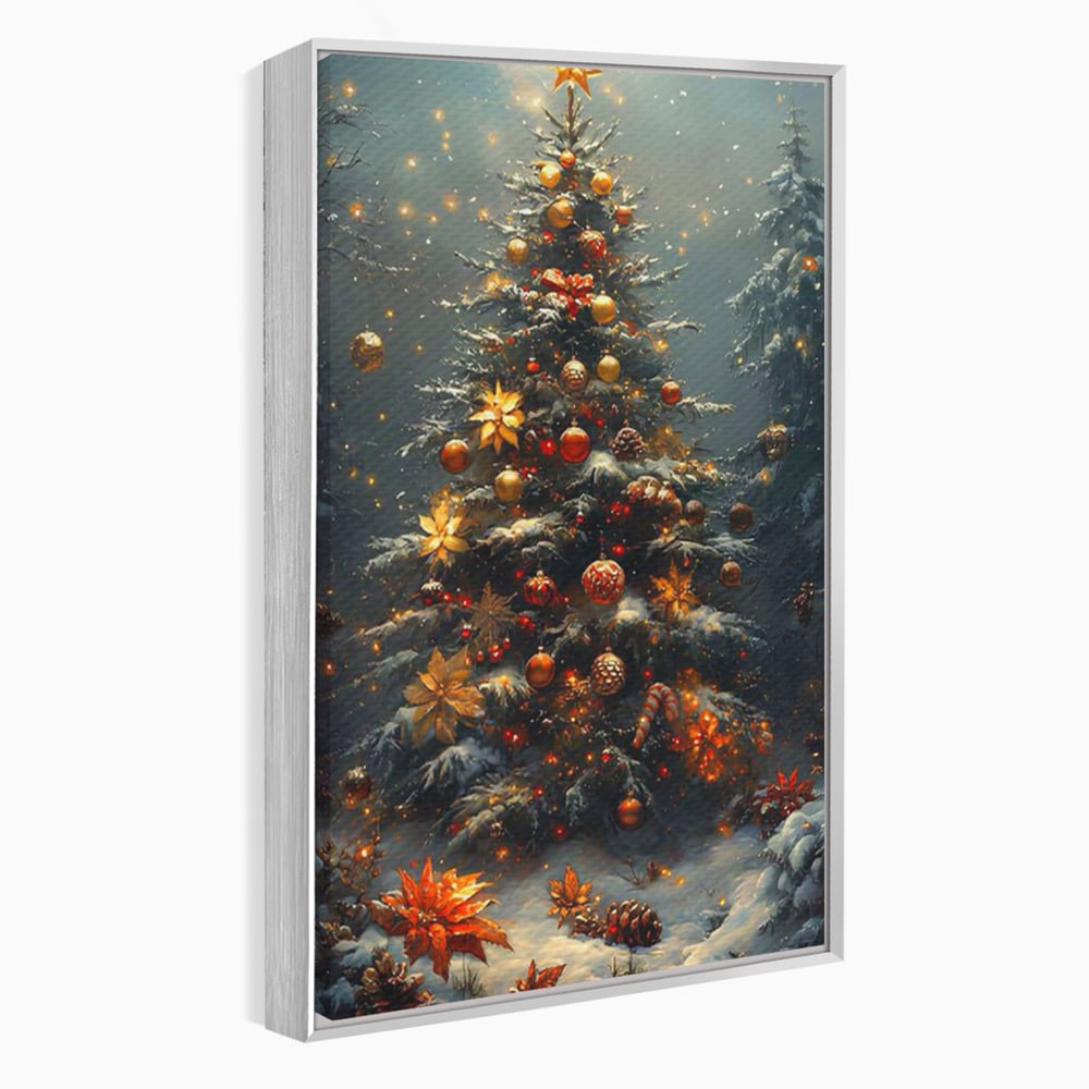 Tablou Canvas Premium, LuxCanva® D1132, Bradul Fermecat, Brad, Craciun, Luminite, Auriu, Decorat, Impodobit, Padure, Seara, Iarna, Festiv, Ninsoare, Living, Dormitor