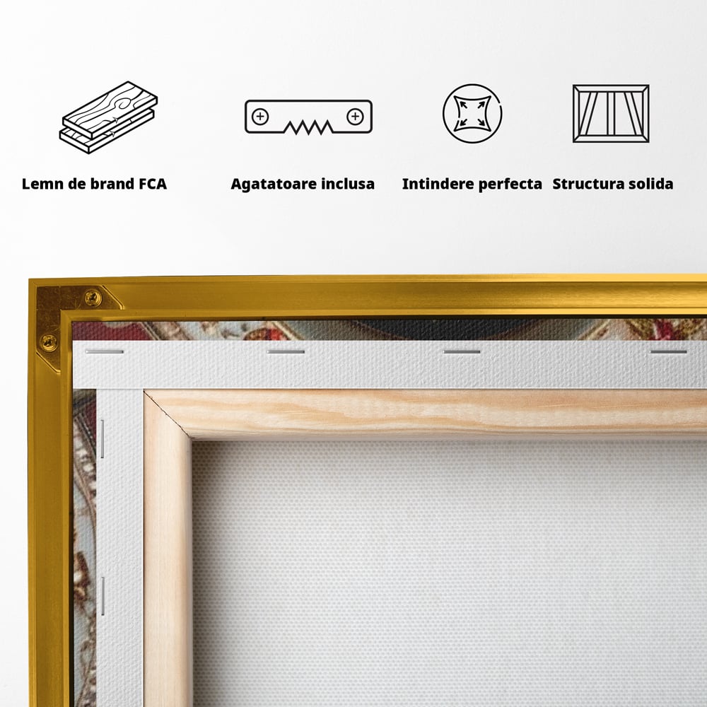 Tablou Canvas Premium, LuxCanva® D1134, Magie in ceasca, Miniatura, Boabe, Cafea, Ceasca, Farfurie, Ornament, Conuri, Brad, Crengute, Atmosfera, Calda, Craciun, Living, Dormitor