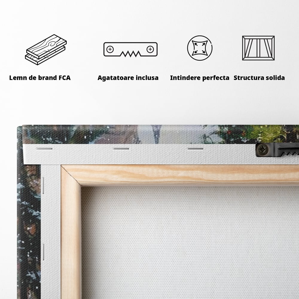Tablou Canvas Premium, LuxCanva® D1136, Tramvaiul Rosu in Ajun, Iarna, Craciun, Strada, Tramvai, Rosu, Ninsoare, Oras, Urban, Plimbare, Pieton, Stralucire, Lampi, Living, Dormitor