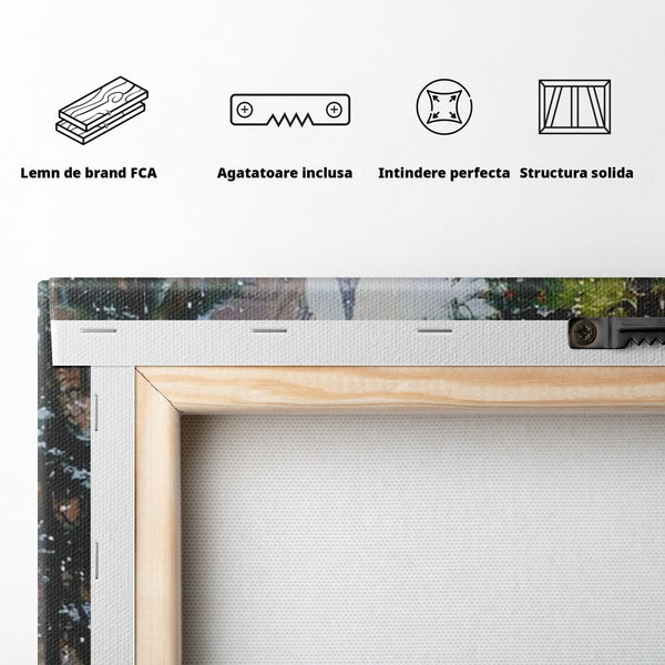 Tablou Canvas Premium, LuxCanva® D1136, Tramvaiul Rosu in Ajun, Iarna, Craciun, Strada, Tramvai, Rosu, Ninsoare, Oras, Urban, Plimbare, Pieton, Stralucire, Lampi, Living, Dormitor