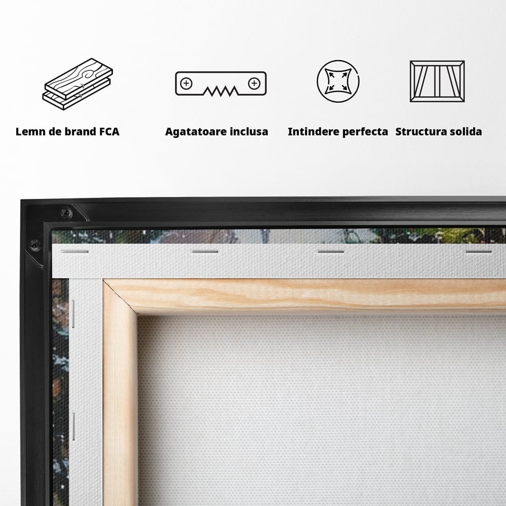 Tablou Canvas Premium, LuxCanva® D1136, Tramvaiul Rosu in Ajun, Iarna, Craciun, Strada, Tramvai, Rosu, Ninsoare, Oras, Urban, Plimbare, Pieton, Stralucire, Lampi, Living, Dormitor