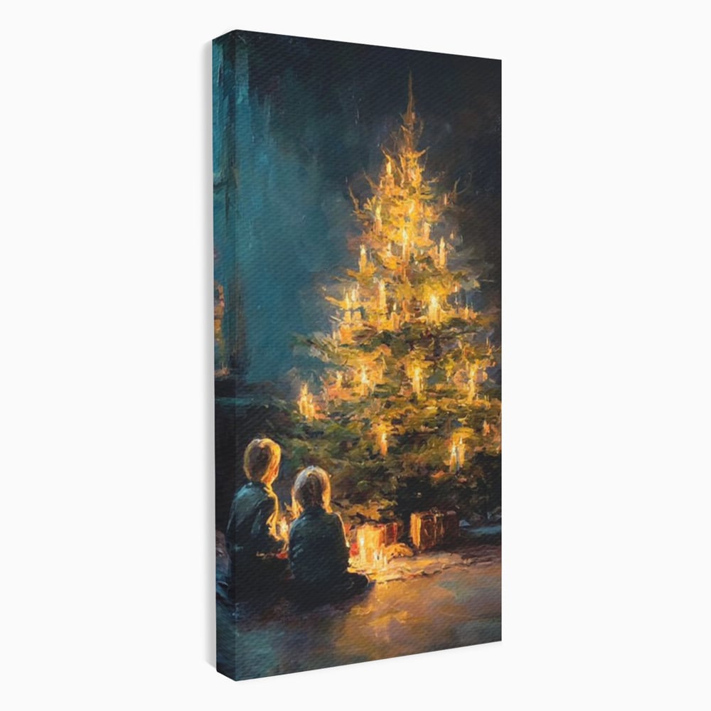 Tablou Canvas Premium, LuxCanva® D1138, Seara In Care Dorintele Se Aprind, Iarna, Sarbatori, Copii, Frate, Sora, Emotie, Asteptare, Mos Craciun, Ajun, Brad, Nostalgie, Living, Dormitor