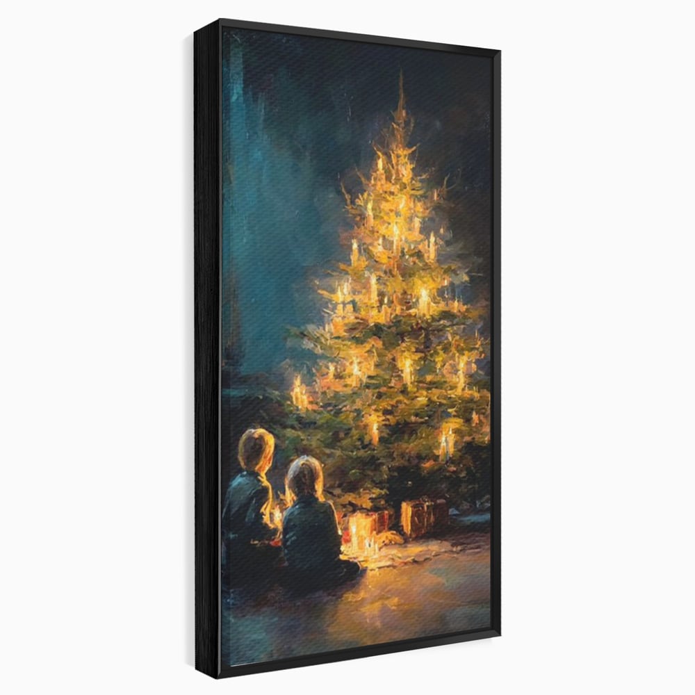 Tablou Canvas Premium, LuxCanva® D1138, Seara In Care Dorintele Se Aprind, Iarna, Sarbatori, Copii, Frate, Sora, Emotie, Asteptare, Mos Craciun, Ajun, Brad, Nostalgie, Living, Dormitor