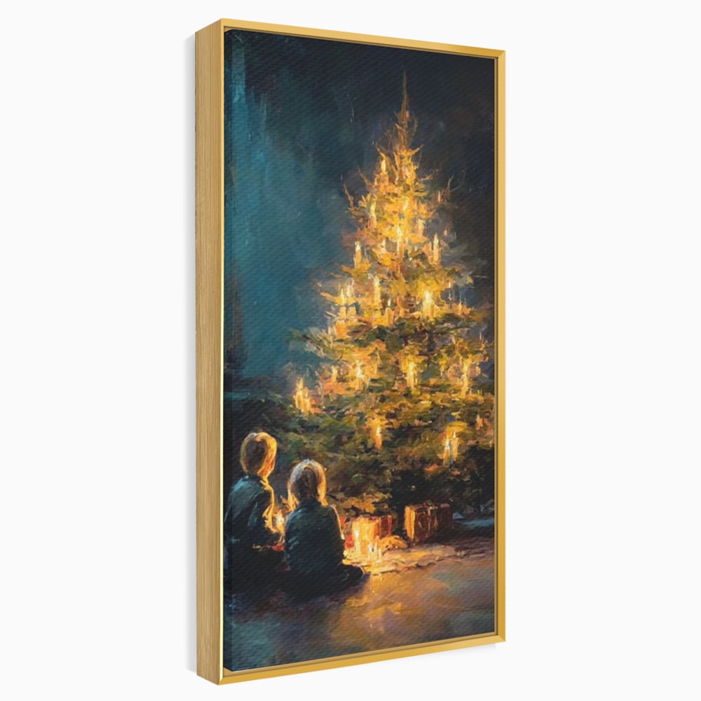 Tablou Canvas Premium, LuxCanva® D1138, Seara In Care Dorintele Se Aprind, Iarna, Sarbatori, Copii, Frate, Sora, Emotie, Asteptare, Mos Craciun, Ajun, Brad, Nostalgie, Living, Dormitor