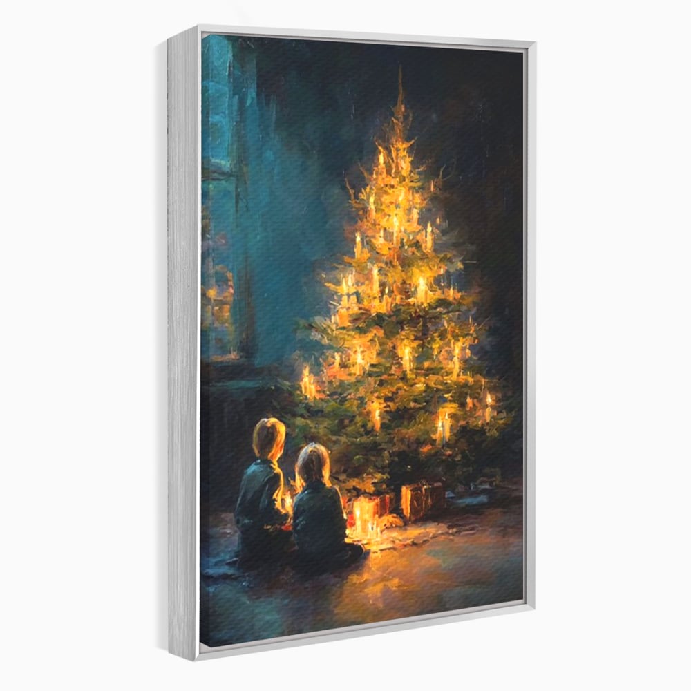 Tablou Canvas Premium, LuxCanva® D1138, Seara In Care Dorintele Se Aprind, Iarna, Sarbatori, Copii, Frate, Sora, Emotie, Asteptare, Mos Craciun, Ajun, Brad, Nostalgie, Living, Dormitor