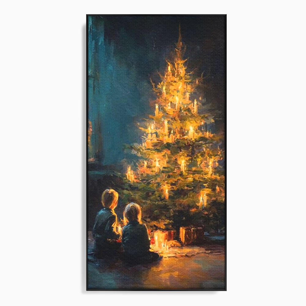 Tablou Canvas Premium, LuxCanva® D1138, Seara In Care Dorintele Se Aprind, Iarna, Sarbatori, Copii, Frate, Sora, Emotie, Asteptare, Mos Craciun, Ajun, Brad, Nostalgie, Living, Dormitor