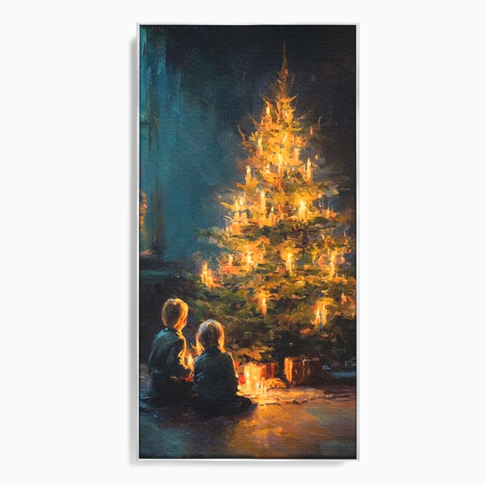 Tablou Canvas Premium, LuxCanva® D1138, Seara In Care Dorintele Se Aprind, Iarna, Sarbatori, Copii, Frate, Sora, Emotie, Asteptare, Mos Craciun, Ajun, Brad, Nostalgie, Living, Dormitor